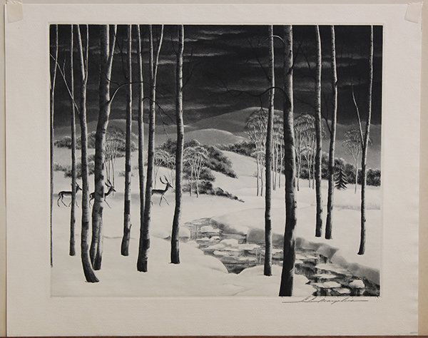 (lot of 2) Samuel L: (lot of 2) Samuel L. Margolies (American, 1897-1974), Deer in Winter Landscape, etching, signed in pencil lower right, and Doris Emrick Lee (American, 1905-1983), "Country Wedding," lithograph, signed
