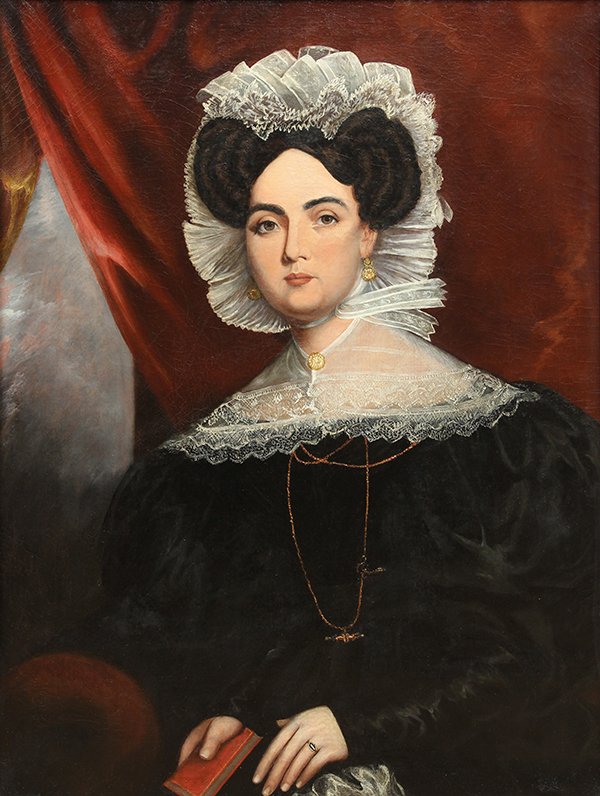 Painting, Attributed to John Samuel Blunt: Attributed to John Samuel Blunt (American, 19th century), Portrait of a Lady with a Lace Cap and Fichu, oil on canvas, unsigned, canvas: 33"h x 26"w, overall (with frame): 39.25"h x 32.25"w