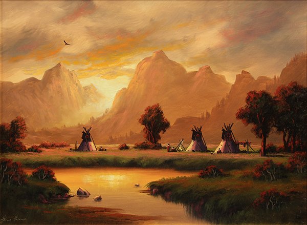 Painting, Heinie Hartwig, Sunset (Jackson Hole): Heinie Hartwig (American, b. 1937), "Sunset (Jackson Hole)," oil on board, signed lower left, titled verso, board: 18"h x 24"w, overall (with frame): 24"h x 30"w