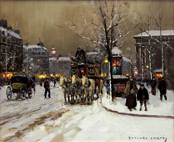 Painting, Edouard Léon Cortès, Place de la Madeleine: Edouard Léon Cortès (French, 1882-1969), Place de la Madeleine, oil on canvas, signed lower right, canvas: 18.25"h x 22.125"w, overall (with frame): 24.25"h x 28"w