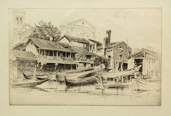 Print, John Taylor Arms: John Taylor Arms (American, 1887-1953), "San Trovaso", 1926, etching, signed and dated in pencil lower right, edition of 97, sight: 11.5''h x 17''w, overall (with frame): 26.75''h x 31''w