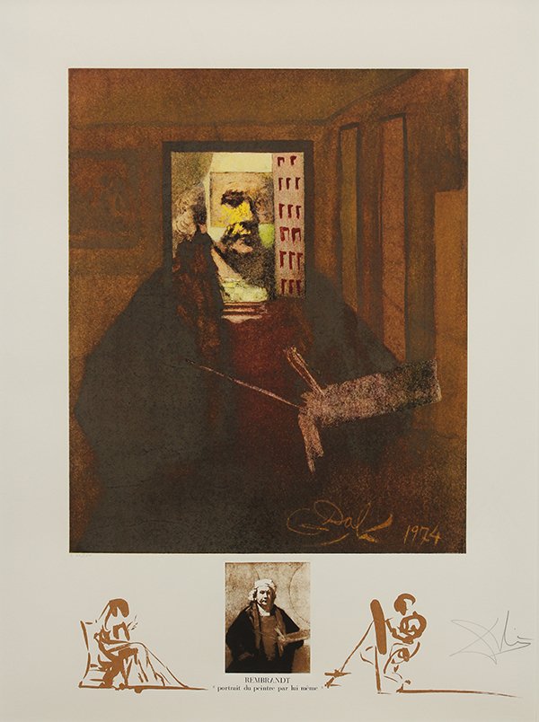 Print, Salvador Dalí, Rembrandt: Salvador Dalí (Spanish, 1904-1989), "Rembrandt: Portrait du peintre par lui-meme," lithograph, pencil signed lower right, edition 20/150, published by Sidney Lucas, New York, sight: 31"h x 22.5"w, ov