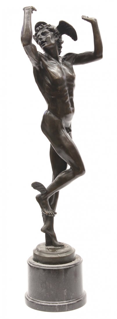 Sculpture, After Benvenuto Cellini: After Benvenuto Cellini (Italian, 1500-1571), Hermes, bronze sculpture, 19th century, bears signature lower bottom, overall (with base): 25.75"h x 7.5"w x 7"d