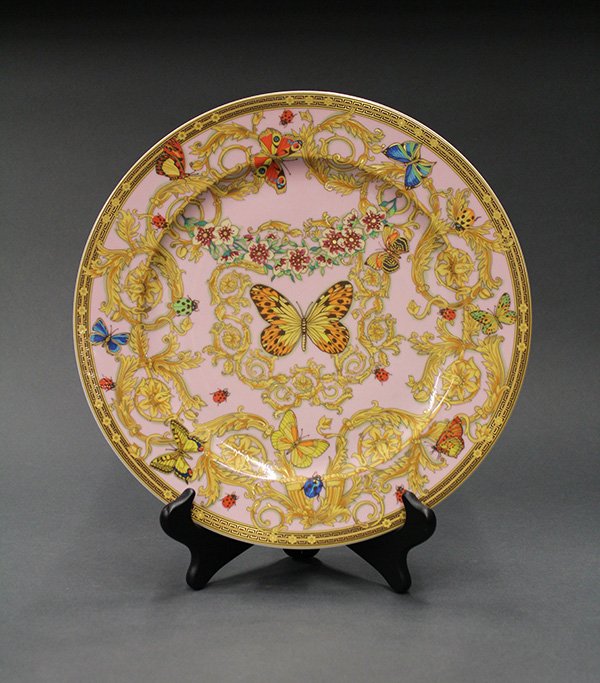 Versace for Rosenthal Studio Line 'Le Jardin des: Versace for Rosenthal Studio Line 'Le Jardin des Papillons,' charger having polychrome butterflies,with gilt highlights on a pink ground, 12"dia