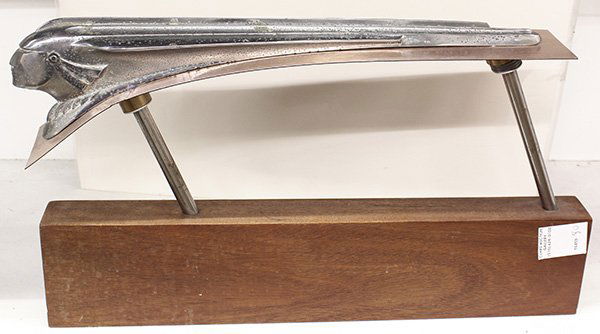 Pontiac Indian hood ornament: Pontiac Indian hood ornament, circa 1948, executed in chrome and mounted, pitting 11"h x 19"l. Provenance: The Jeff Sahadi collection