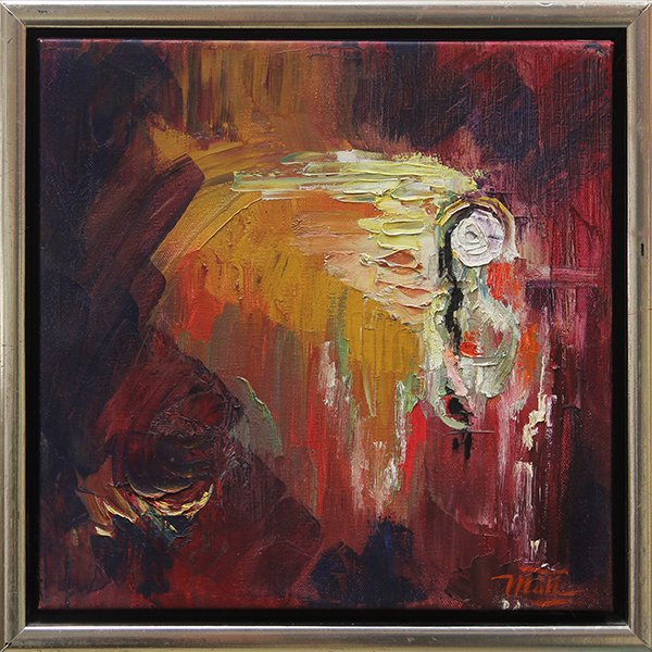 Painting, Woman in Abstract Lanscape: Pham Minh Man (Vietnamese, b.1970), Woman in Abstract Lanscape, acrylic on canvas, signed lower right, artist bio affixed verso, overall (with frame): 13.5''h x 13.5''w