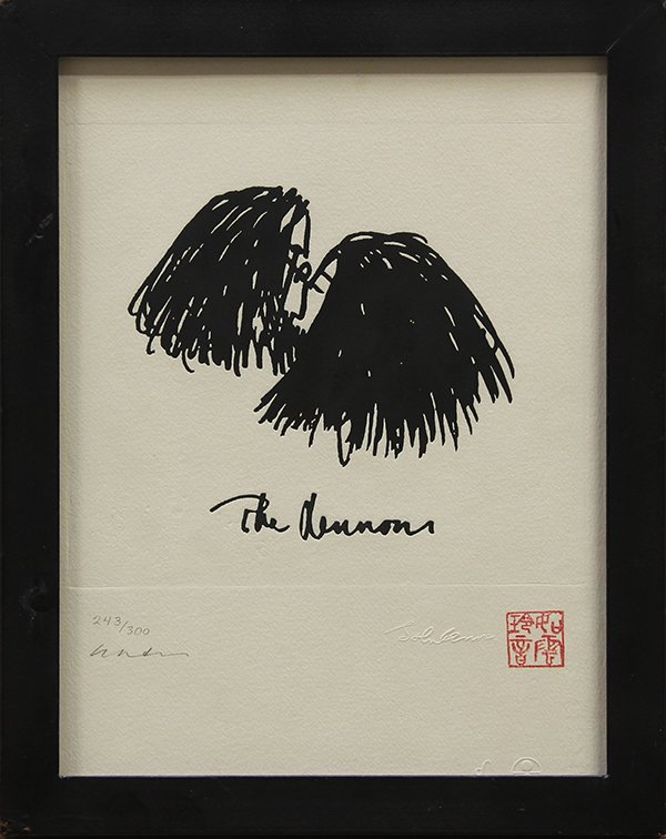 Print, John Lennon, The Lennons, 1969: John Lennon (British, 1940-1980), "The Lennons," 1969, etching and relief print on arches paper, pencil signed by Yoko Ono lower left, edition 243/300, published by Bag One Arts, Inc., printed by Atel