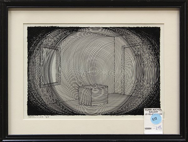 Drawing, William Bowman, Cube in a Room: William Bowman (American, 20th/21st century), Cube in a Room, 1969, ink on paper, signed lower left "W. Bowman," dedicated verso, "Happy 50th Birthday to Jose from Bill. (Now you know how it feels)," 