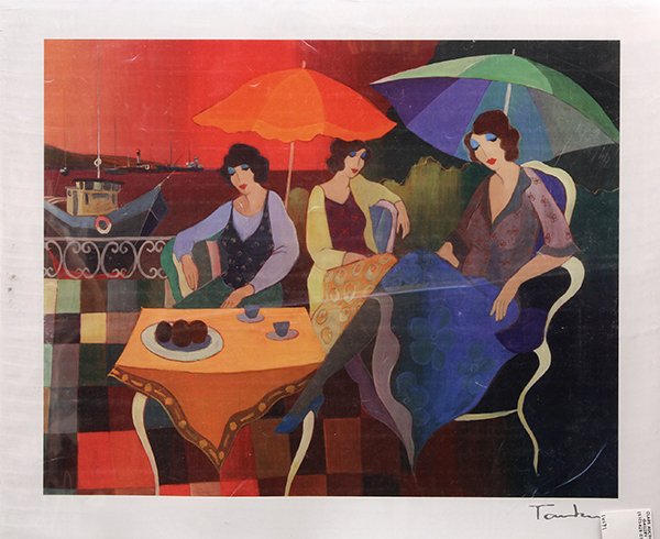 Print, After Itzchak Tarkay: After Itzchak Tarkay (Israeli, b.1935), Ladies Who Lunch, screenprint, plate signed lower right, sheet (overall unframed): 18.75''h x 27''w