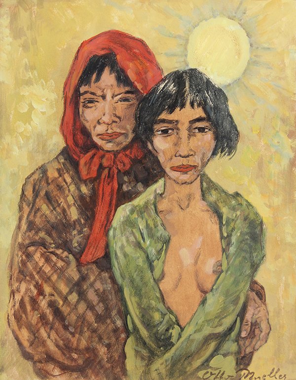 Work on paper, After Otto Mueller: After Otto Mueller (German, 1874-1930), Two Women under a Bright Sun, mixed media on paper, bears signature lower right, sheet (unframed): 15''h x 11.75''w