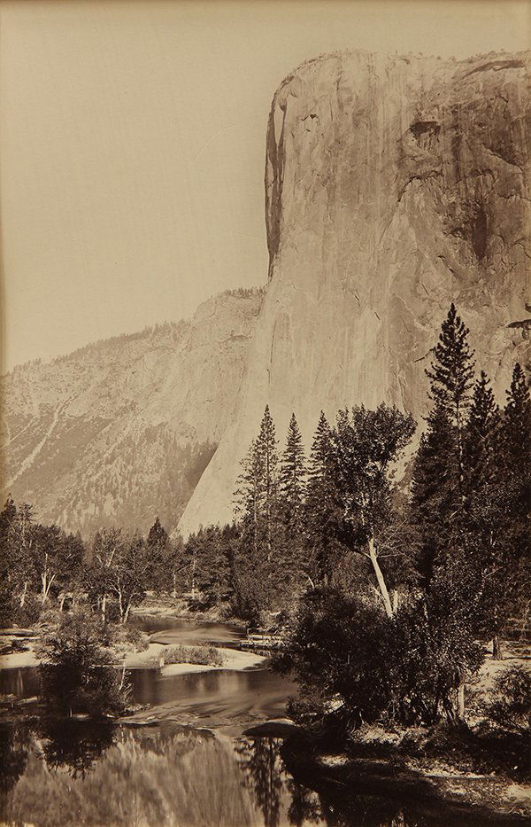 Photograph, Carleton E. Watkins, El Capitan Yosemite: Carleton E. Watkins (American, 1829-1916), Tutocanula, El Capital, 3600 ft. Yosemite California, circa 1860, albumen print, vintage print mounted, image: 11.6"h x 7.6"w, sheet (mounted): 19.5"h x 16.2