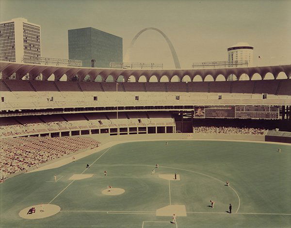 Photograph, Joel Meyerowitz: Joel Meyerowitz (American, b. 1938), ''St. Louis and the Arch,'' 1978, chromogenic print, signed, titled and dated verso, sheet: 16''h x 20''w, overall (with mat): 22''h x 28''w. Provenance: The David