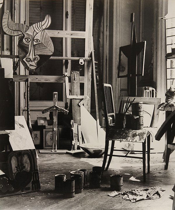 Photograph, André Villers: André Villers (French, b. 1930), Atelier de Picasso, circa 1950s, reprint, gelatin silver, signed lower left, stamped verso, sheet (unframed): 24''h x 20''w. Provenance: The David C. and Sarajean Rut