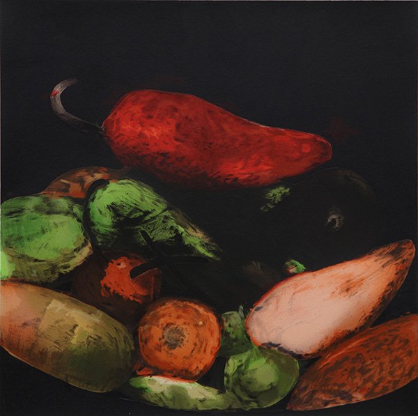 Print, Donald Sultan: Donald Sultan (American, b. 1951), "Peppers," 1989, from ''Fruits and Flowers'' portfolio, color silkscreen, initialled, titled, and dated in pencil along left margin, edition 99/100, published by Par