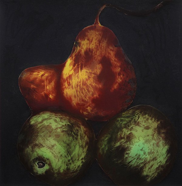 Print, Donald Sultan: Donald Sultan (American, b. 1951), "Red Pears,'' 1991, from ''Fruits and Flowers'' portfolio, color silkscreen, initialled, titled, and dated in pencil along left margin, edition 107/125, published by