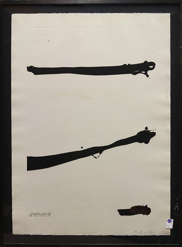 Print, Robert Motherwell: Robert Motherwell (American, 1915-1991), "Tallith for Meyer Schapiro,'' 1973, etching and aquatint on paper, pencil signed lower right, Robert Motherwell Editions blindstamp lower right, sight: 35.25"