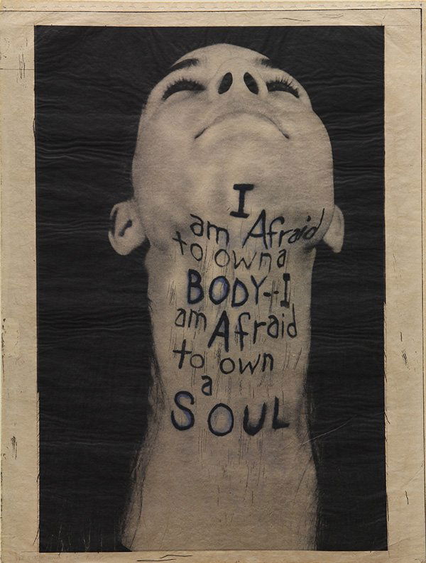 Print, Lesley Dill: Lesley Dill (American, b. 1950), I am afraid to own a body..., 1994, photogravure and thread, signed and dated lower left, image: 27.5"h x 18.25"w, sheet (unframed): 30"h x 22"w. Provenance: The David