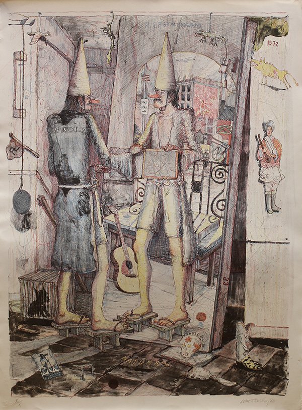 Print, William T. Wiley: William T. Wiley (American, b.1937), Mr. Unpopular, 1980, color lithograph, pencil signed and dated lower right, edition X/X, image: 35.5"h x 26.5"w, sheet (unframed): 38"h x 28"w. Provenance: The Dav