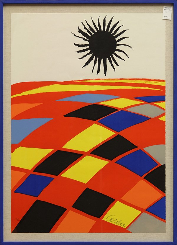 Print, Alexander Calder, Black Sun: Alexander Calder (American, 1898-1976), Soleil Noir (Black Sun), circa 1970, color lithograph, pencil signed lower right, edition 34/75, sheet: 31"h x 22.75"w, overall (with frame): 34.25"h x 26.25"w