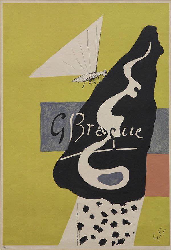 Print, Georges Braque, Design for Poster Exhibition in: Georges Braque (French, 1882-1963), Design for Poster Exhibition in Berlin, 1953, lithograph in colors, plate initialed lower right, edition 181/200, image: 23"h x 16.5"w, overall (with mat): 30"h x 2