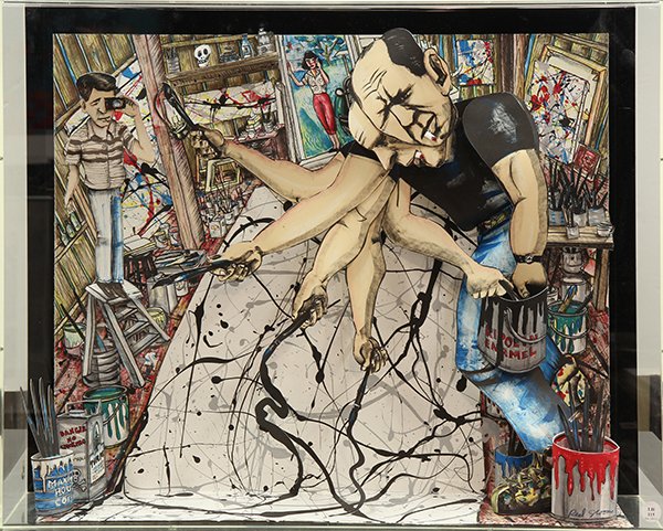 Red Grooms, Jackson in Action: Red Grooms (American, b. 1937), "Jackson in Action," 1997, color lithographic cutout construction in original plexiglas box, signed and dated lower right, edition 26/75, overall: 25"h x 30"w x 6"d. Pr