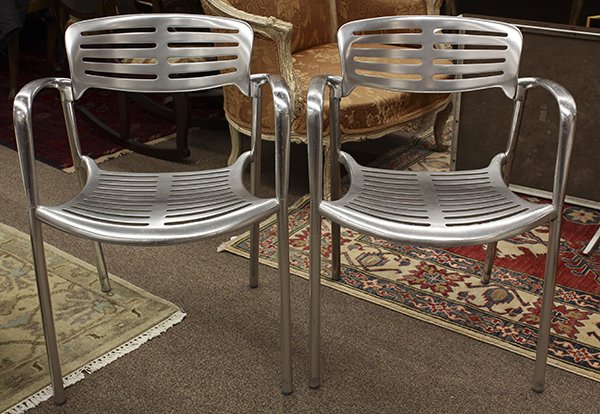 Pair of Jorge Pensi for Amat for Knoll "Toledo" chairs: Pair of Jorge Pensi for Amat for Knoll "Toledo" chairs, executed in cast-aluminum, stamped "Toledo Design Jorge Pensi for Amat, Made in Spain", Note: Toledo is famous for its steel sword blades (origi