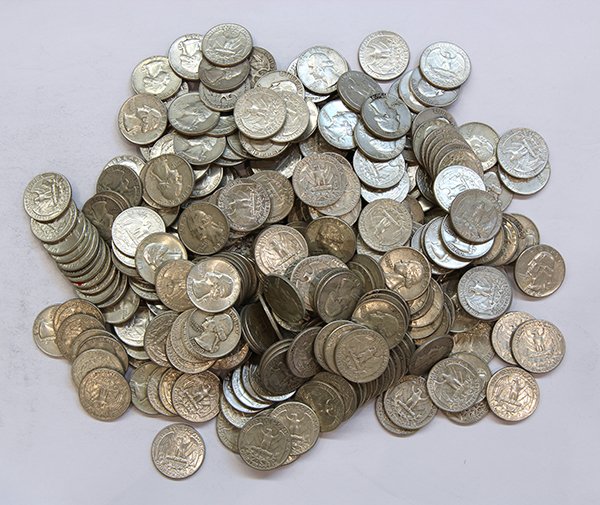United States Washington quarters: (Lot of approximately 330) United States Washington quarters dating from 1964 and earlier