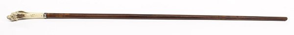 Japanese Cane Monkey Carving: Japanese cane with bone handle, the carving of a monkey crouching on the cliff with sea shells, 36"75l