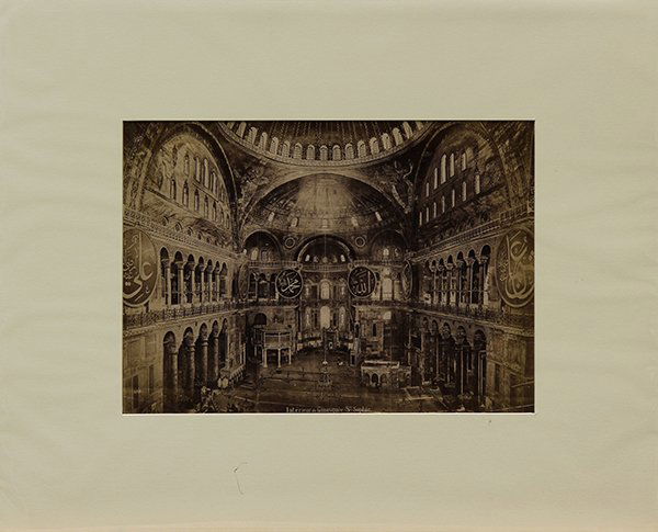 Albumen photographs of Turkey and Egypt: (lot of 7) J. Pascal Sébah (Turkish, 1823-1886), "Porte du Palais (Istanbul) & Interior de la Mosque, Ste. Sophia (Istanbul)" and Panoramic Views of Galata, Port of Istanbul (2), Antonio Beato (Itali