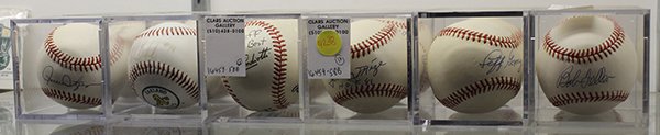 Collection of autographed baseballs: (lot of 12) Collection of autographed baseballs, including Tom Candiotti, Rick Ferrell, Joe Sewell, Johnny Mize, Bob Feller, Carl Hubbell, etc. (two with COAs). Provenance: The Jeff Sahadi collection