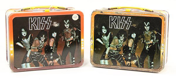Vintage KISS metal lunch boxes: (lot of 2) Vintage KISS metal lunch boxes 7"h x 8"w x 4"d (paint and oxidation losses)