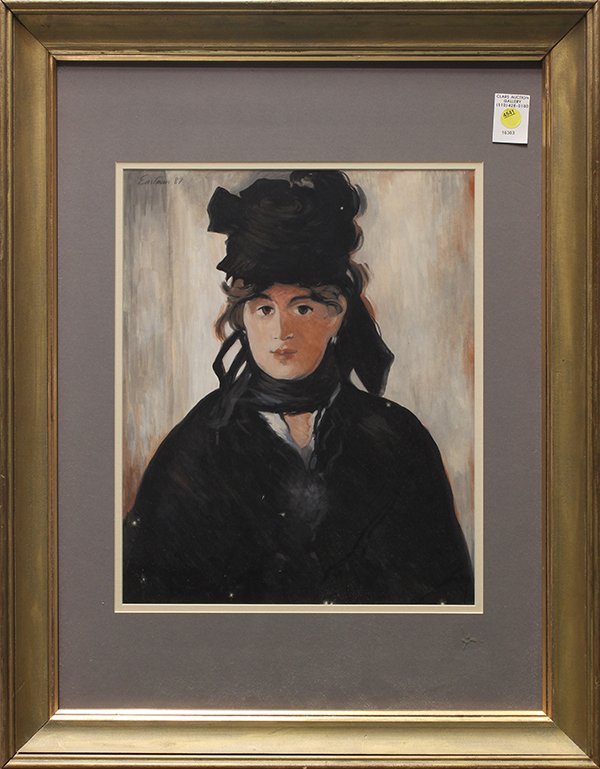 Work on paper, After Édouard Manet: After Édouard Manet (French, 1832-1883), Portrait of Berthe Morisot, 1987, watercolor and gouache, signed ''Eastman'' and dated upper left, overall (with frame): 27.25''h x 21.25''w