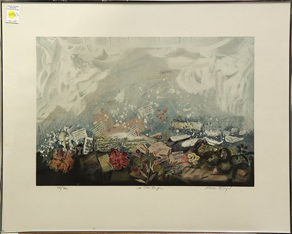 Julian Trevelyan and Nissan Engel Prints: (lot of 2) Julian Trevelyan (British, 1910-1988), "Thames Ditton," color etching, pencil signed lower right, titled center, edition 52/75, G.W. Einstein Company, Inc. label verso, and Nissan Engel (Is
