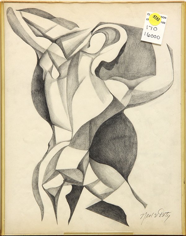 Drawing, Neal Doty, Cubist Figure: Neal Doty (American, b. 1941), Flexing Cubist Figure, graphite on paper, pencil signed lower right, overall: 14"h x 11.25"w