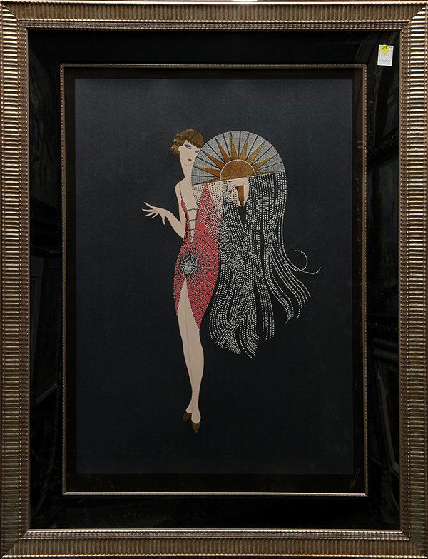 Print, After Erte, Flapper: After Romain (Erte) De Tirtoff (French/Russian, 1892-1990), "Flapper," serigraph, bears stamped signature lower right, gallery label (Martin Lawrence Galleries) affixed verso , overall (with frame): 4
