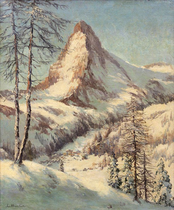 Painting, Jack Wilkinson Smith, Sierra Mountains: Jack Wilkinson Smith (American, 1873-1949), Sierra Mountains, oil on canvas, signed lower right, canvas: 30"h x 25"w, overall (with frame): 38"h x 33"w