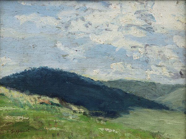 Painting, Louis Siegriest, Marin Hills: Louis Bassi Siegriest (American, 1899-1989), Marin Hills, oil on canvas board, signed lower left, board: 9"h x 12"w, overall (with frame): 16"h x 19"w