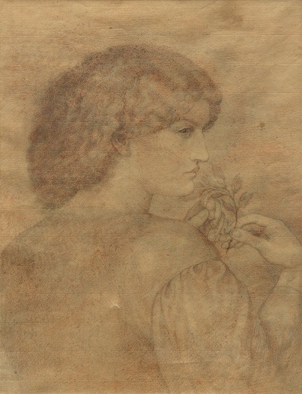 Drawing, After Dante Gabriel Rossetti: After Dante Gabriel Rossetti (British, 1828-1882), Jane Morris (The Roseleaf), 1870, red and black chalk, titled, dated and monogrammed on verso, framed, includes research documentation establishing i