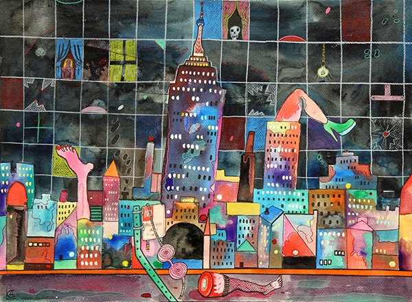 Painting, Luis Cruz Azaceta, City Lights: Luis Cruz Azaceta (American/Cuban, b. 1942), City Lights, 1979, acrylic on paper, signed lower left and dated, sheet: 22"h x 30"w, overall (with frame): 24.5"h x 32.5"w. Provenance: Purchased from the