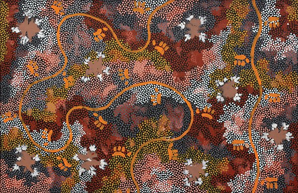 Painting, Clifford Possum Tjapaltjarri, "Possum: Clifford Possum Tjapaltjarri (Aborigine, 1932-2002), "Possum Dreaming," 1994, synthetic polymer paint on canvas, signed and dated verso, numbered A.G.O.D. #3803 verso, original Tasmanian hardwood fram