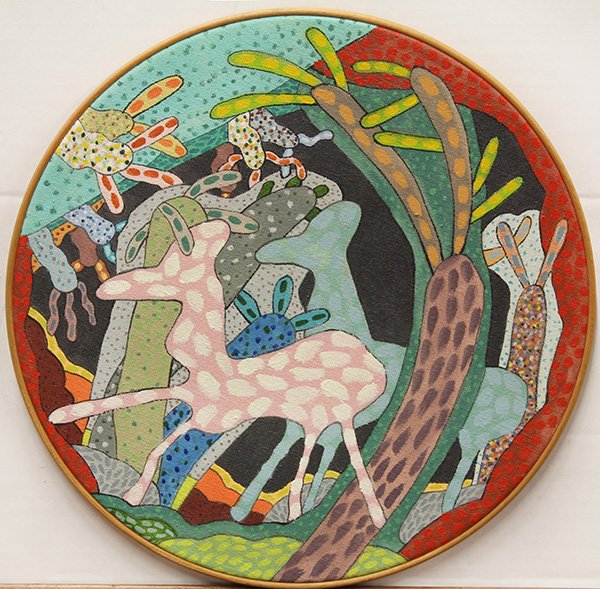 Painting, Gladys Nilsson: Gladys Nilsson (American, b. 1940), ''Pear of Horses,'' 1972, acrylic on canvas, signed, titled and dated in pencil inside stretcher, canvas: 12''h x 12''w, overall (with frame): 12.25''h x 12.25''w. 