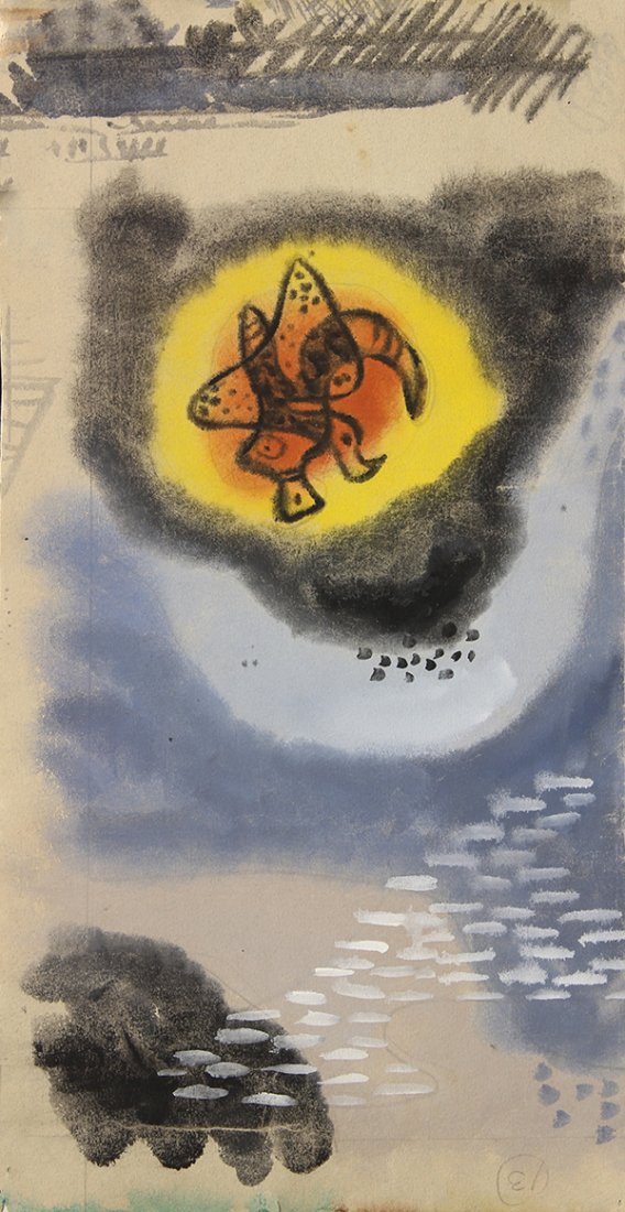 Gordon Onslow Ford (British/American, 1912-2003),: Gordon Onslow Ford (British/American, 1912-2003), Untitled, circa 1943, double-sided mixed media on paper, sheet (unframed): 9.5"h x 19"w. Provenance: Gifted directly to present owner (the wife of the