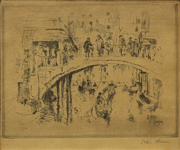 Print, John Marin, Aenezia: John Marin (American, 1870-1953), "Venezia," etching, signed in pencil lower right, sight: 5.5"h x 7"w, overall (with frame): 10.75"h x 12.75"w