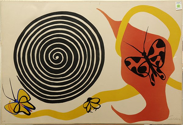 Print, Alexander Calder, Butterflies and Spirals: Alexander Calder (American, 1898-1976), Butterflies and Spirals circa 1975, lithograph in colors, pencil signed lower right, edition E.A., sheet: 26.5''h x 38.5''w, overall (with frame): 26.75"h x 38.