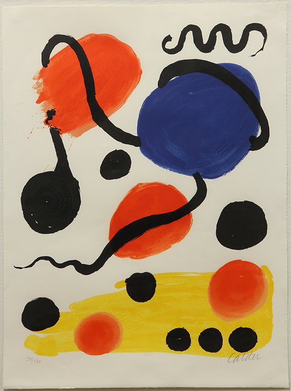 Print, Alexander Calder, Black, Red, and Blue Circles: Alexander Calder (American, 1898-1976), Black, Red, and Blue Circles, color lithograph, edition 50/130, pencil signed lower right, sight: 29"h x 21.25"w, overall (with frame): 38.5"h x 31"w