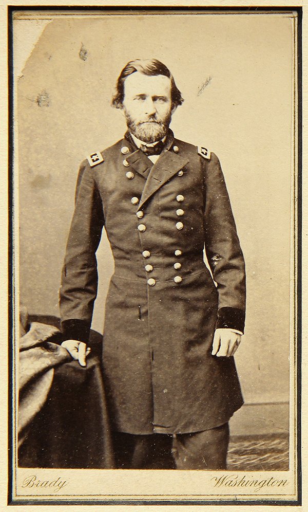 Photograph, Matthew B. Brady, Ulysses S. Grant: Mathew B. Brady (American, 1823-1896), "Lieutenant General Ulysses S. Grant," carte devis (albumen), titled verso, stamped "Brady's National Photographic Portrait Galleries" verso, sight: 4"h x 2.25"w
