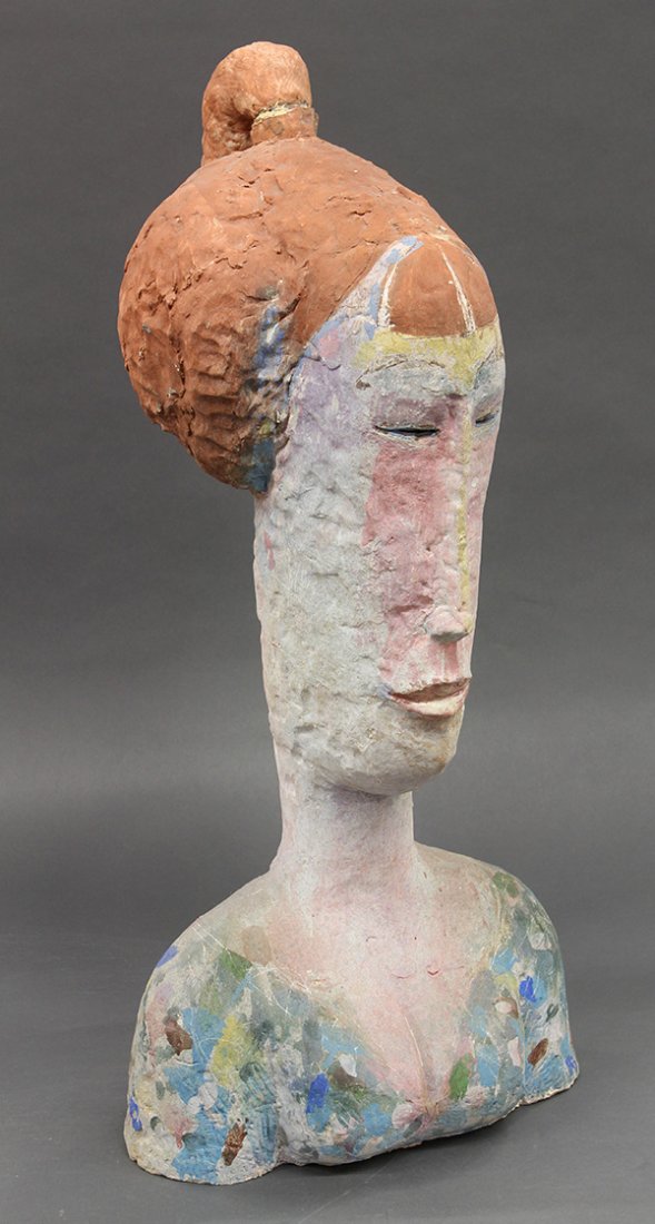 Ceramic Sculpture, Peter Vanden Berge, Red Headed Woman: Peter Vanden Berge (Californian, b. 1935), Red Headed Woman, 1986, painted ceramic bust, initialed and dated verso, overall: 34"h x 16"w x 18"d