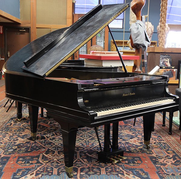 Mason and Hamlin, Boston, grand piano, Model A, Serial: Mason and Hamlin, Boston, grand piano, Model A, Serial No. 30488, 1922, having a laquered case, and rising on square legs terminating on Marlborough feet ending on casters, 3'3"h x 4'9"w x 5'8"d