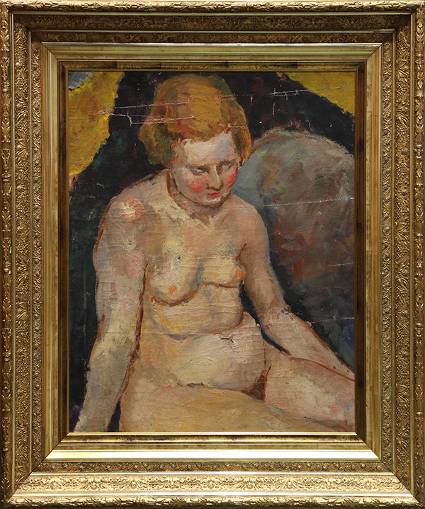 Painting by Philip Long Henderson: Philip Long Henderson (American, 1911-1998), Portrait of a Nude, oil on canvas, unsigned, canvas: 25"h x 30"w, overall: 39.5"h x 33.75"w. Provenance: Purchased from the estate of the artist