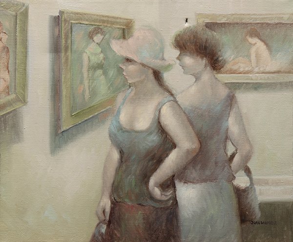 Painting by Jean Daumier: Jean Daumier (French, b. 1948), "Learning to Look," oil on canvas, signed lower right, canvas (unframed): 20"h x 24"w